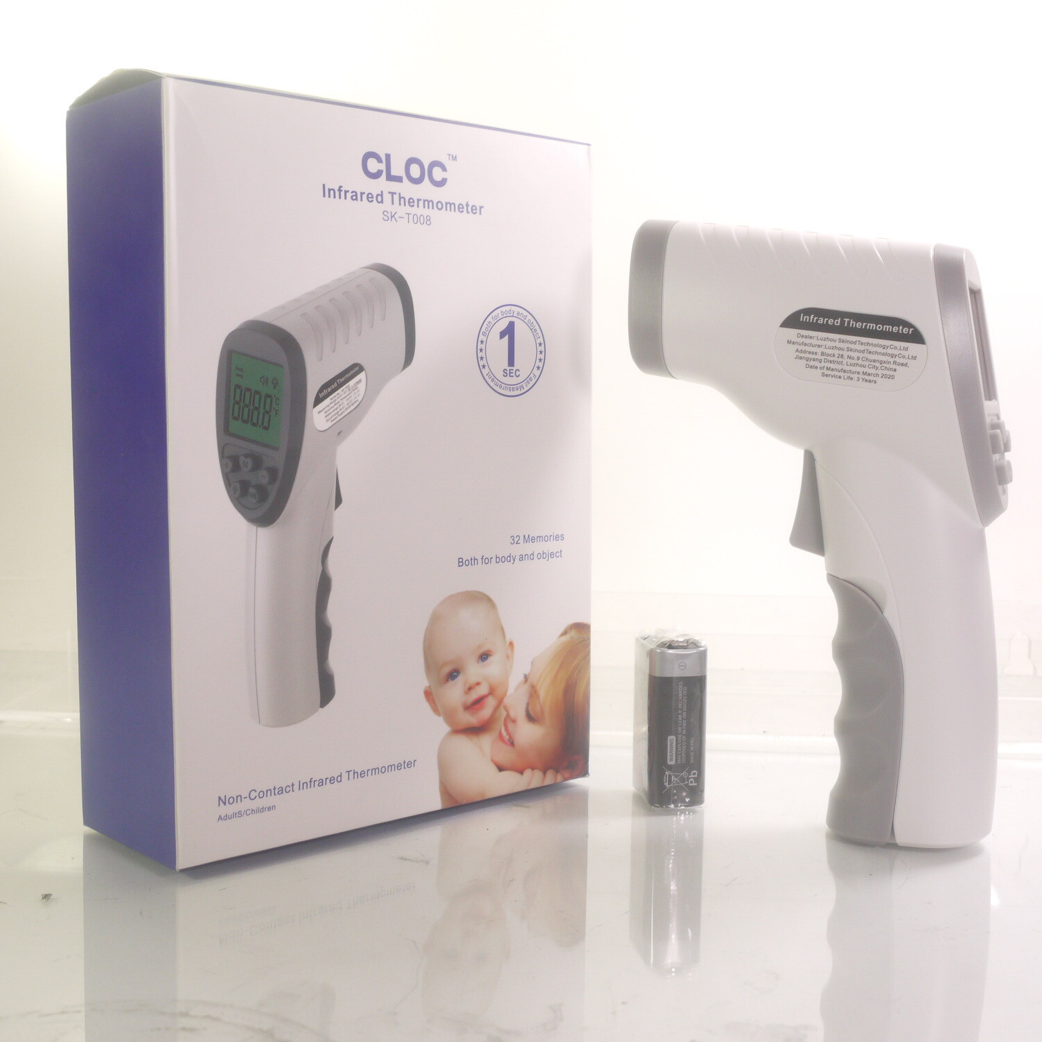 CLOC Non-Contact Infrared Digital Thermometer Gun SK-T008 .ADULTS, KIDS & BABI
