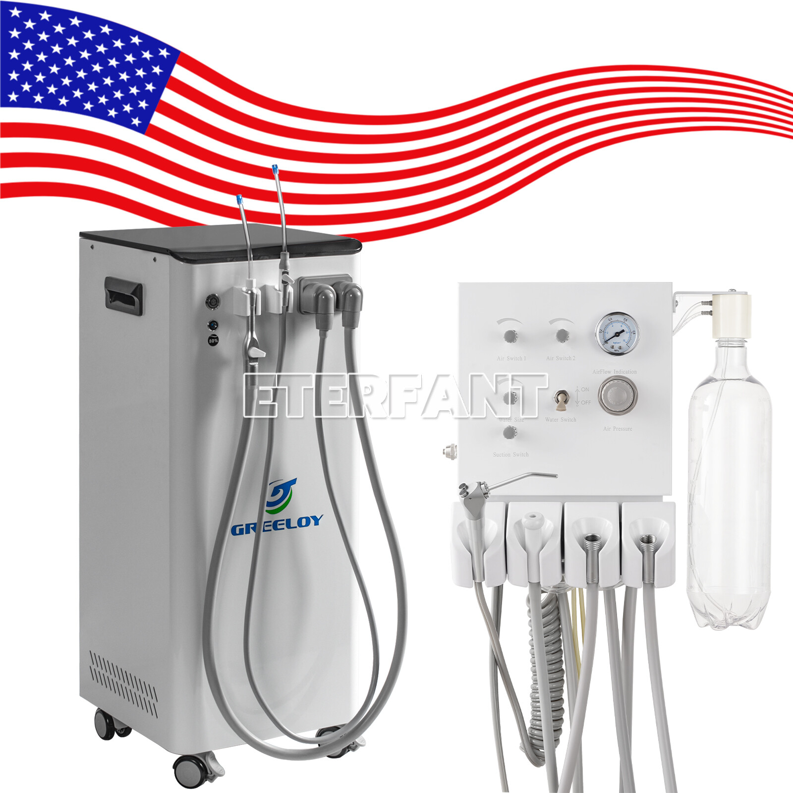 Mobile Suction Unit System Negative Pressure Pump/Dental Turbine Unit 4 Holes