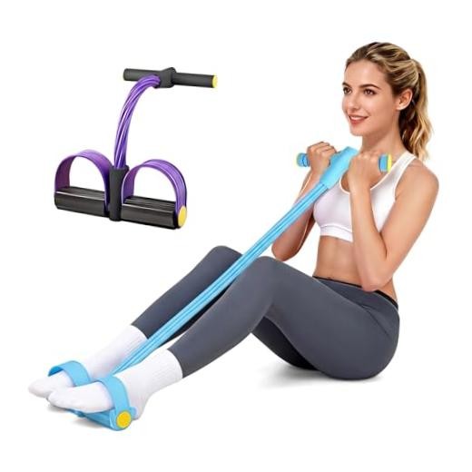 2Pcs Resistance Bands with Pedals, 6-Tube Tension Rope Exercise Blue&Purple