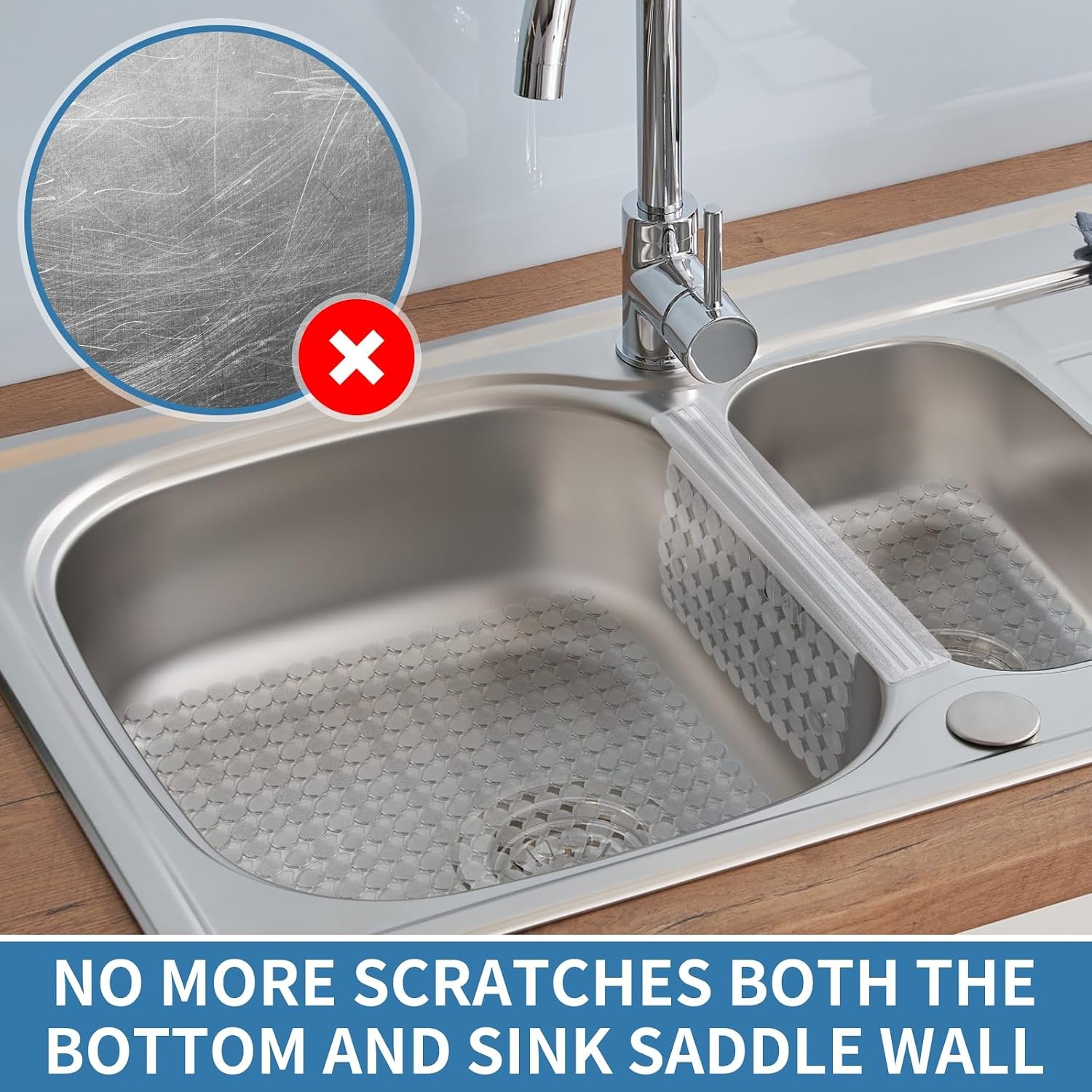 Plastic Sink Saddle, Sink Divider Mat with Strong Suction Cups, Kitchen Divided