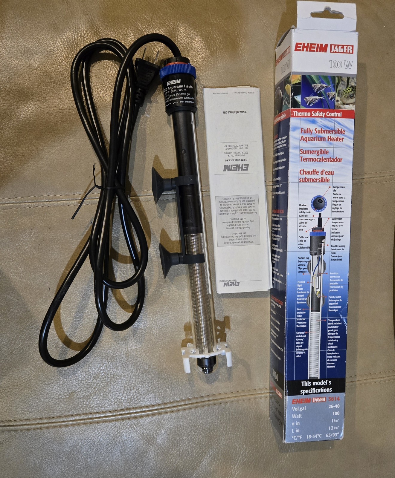 EHEIM Jager Aquarium Thermostat Heater 100W, Model # 3614090, New in opened box