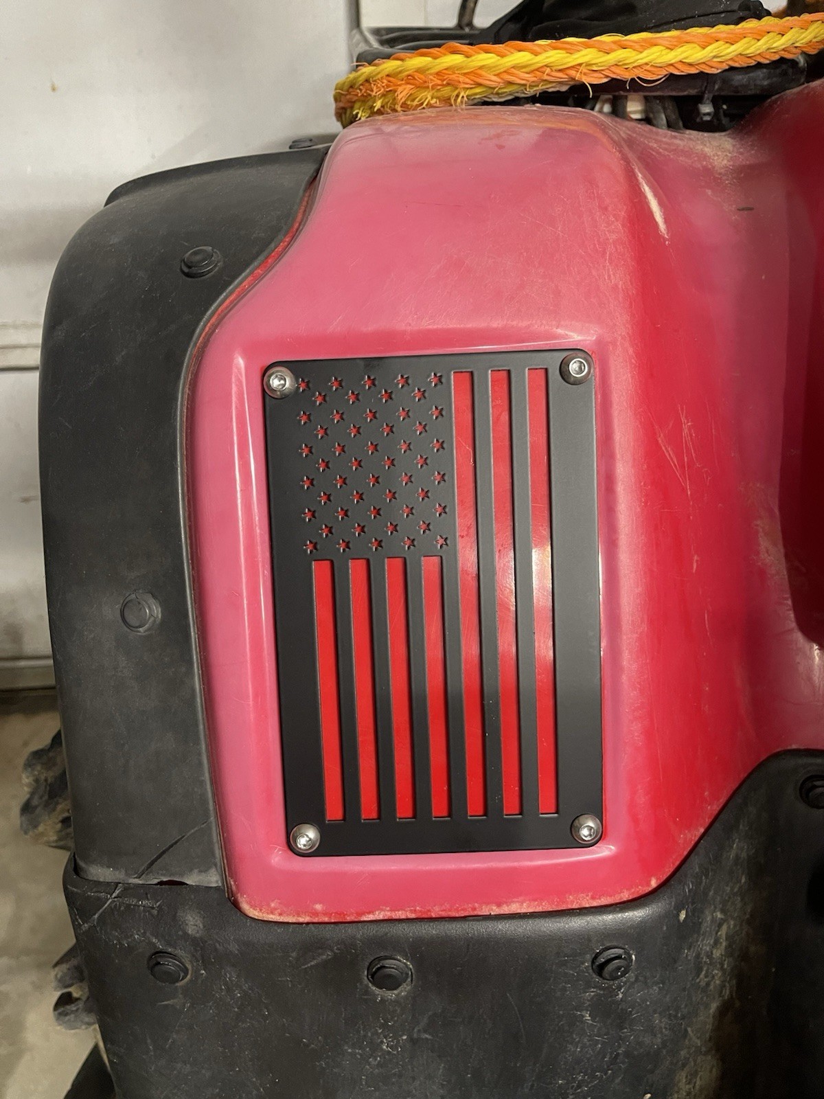 American Flag ATV Warning Label Delete Plate