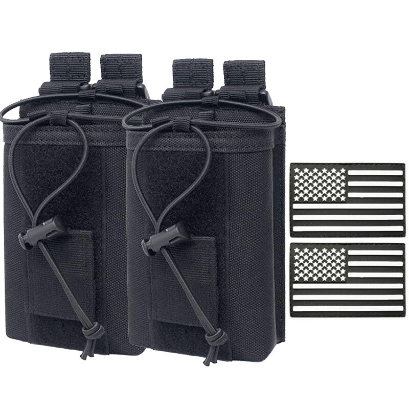 Tactical Molle Radio Holster 2pcs Adjustable Nylon Pouch Silicone Flag