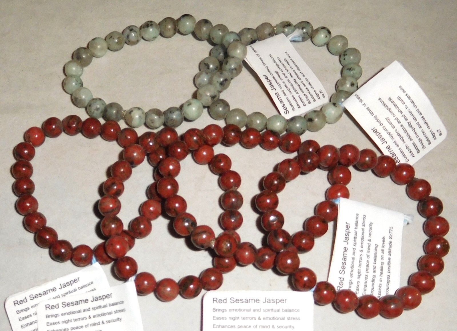 Natural Gemstone Sesame Jasper Bracelets by Healing Light Stones Red & White