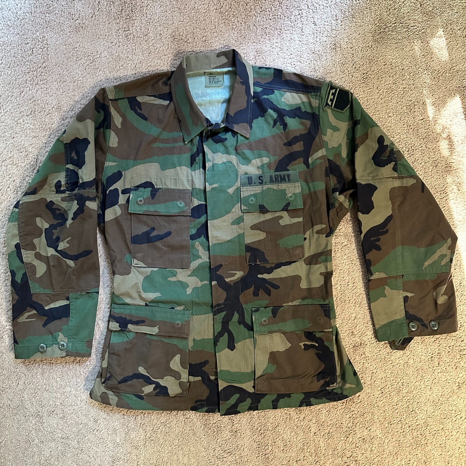 Combat Coat Mens Medium Regular Woodland Camo Button Up Military Army