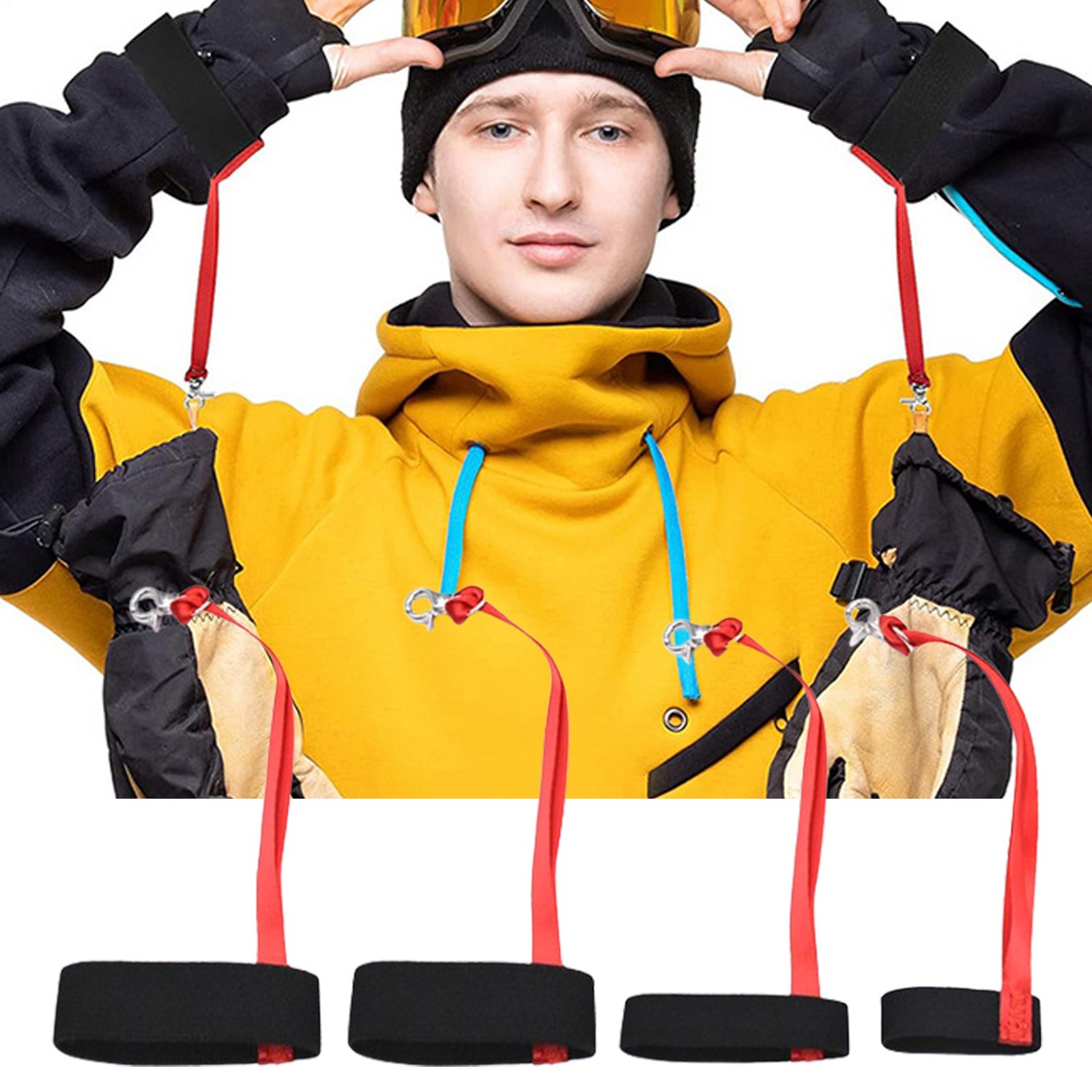 4PCS Ski Glove Wrist Strap Adult Sport Glove Safety Strap for Outdoor Skiing