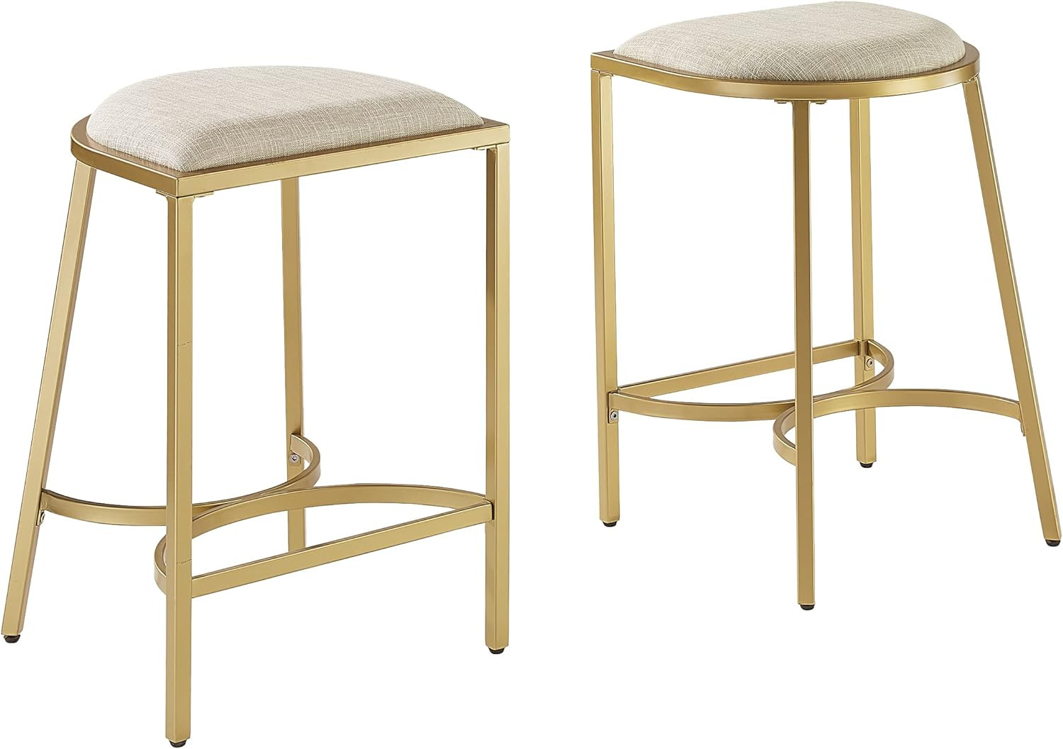 Ellery Upholstered Seat Counter Height Bar Stools Set of 2, Oatmeal/Gold