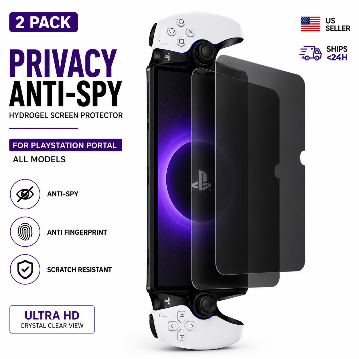PlayStation Portal 2 Pack Ultra HD Screen Protector Privacy Anti-Spy Hydrogel