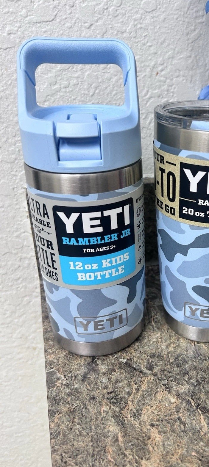 Sold Out 12oz Blue Camo Yeti Jr Rambler W Matching Straw Lid NWT