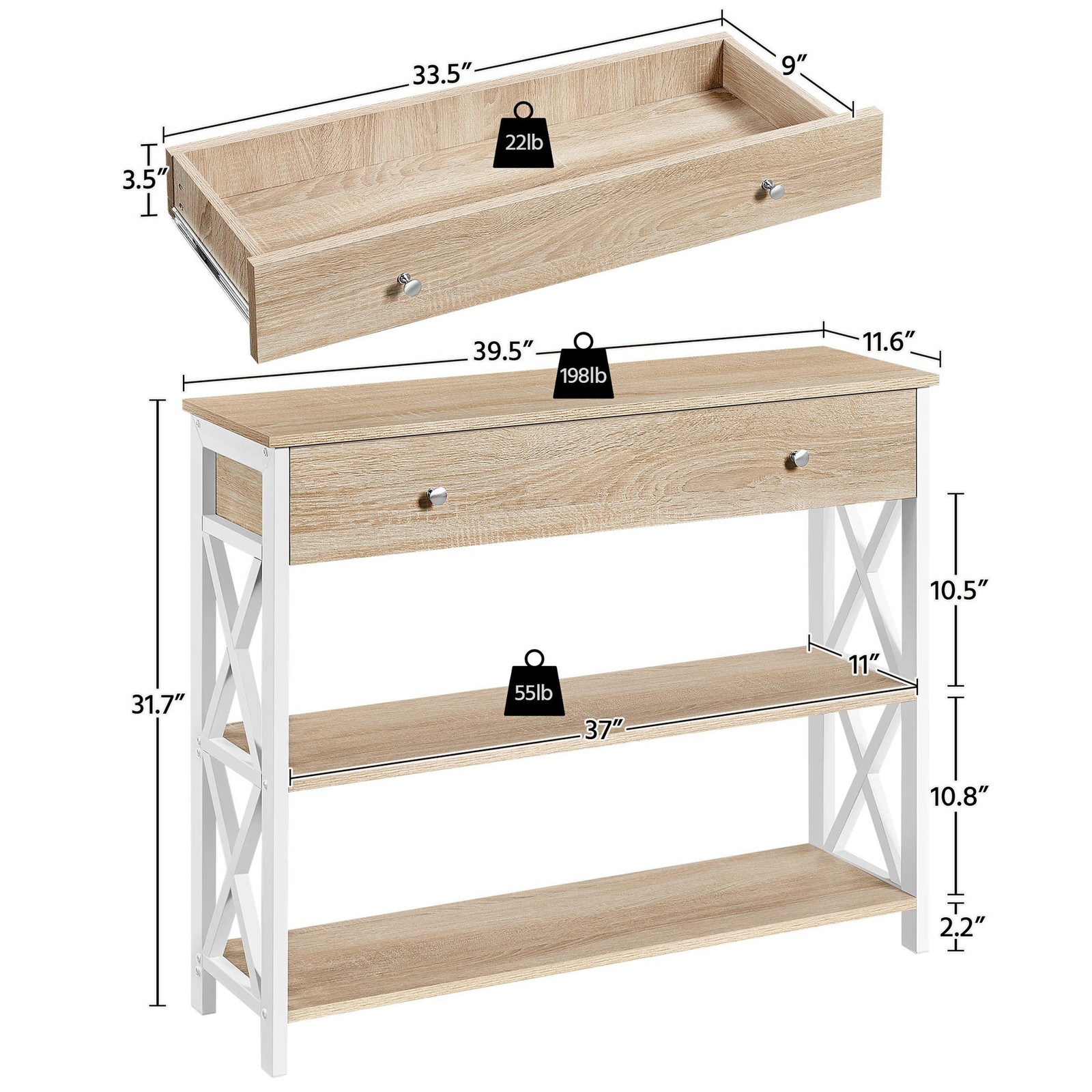 Sofa Console Table with 1 Drawer & 2 Open Storage, 3-Tier Hallway Table w/Drawer