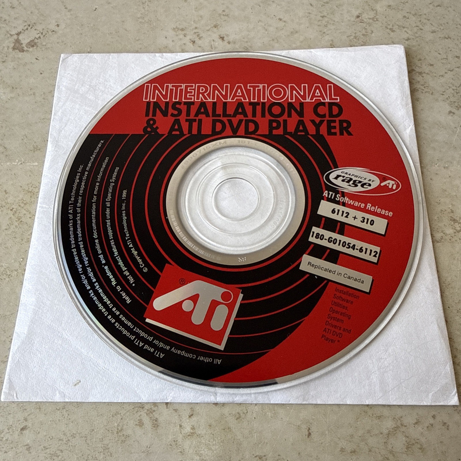 ATI DVD Player Release 6112+310  180-G01054-6112 Driver Install CD-Rom