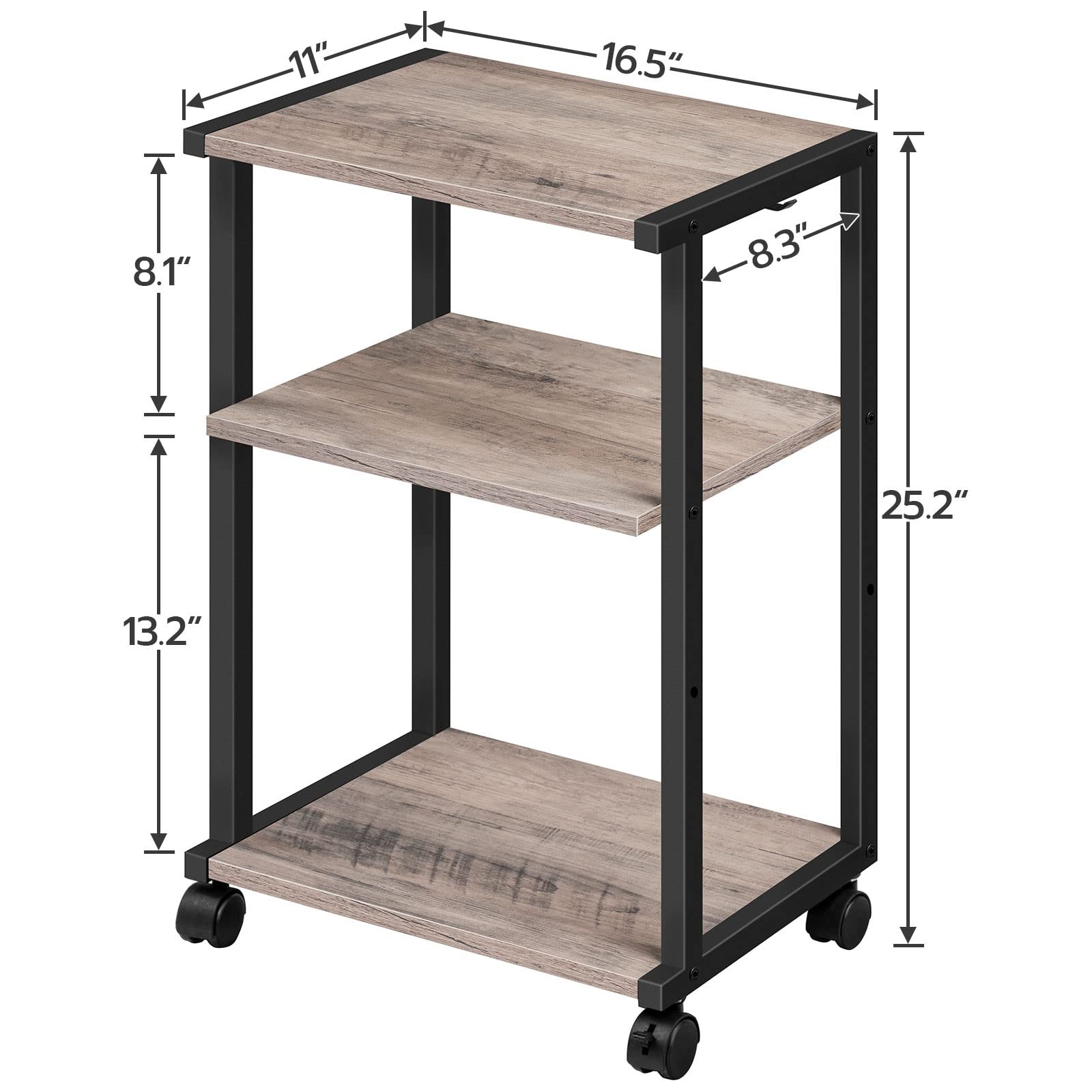 BG28PS01N1 3Tier Industrial Adjustable Mobile Rolling Printer Stand Cart Table