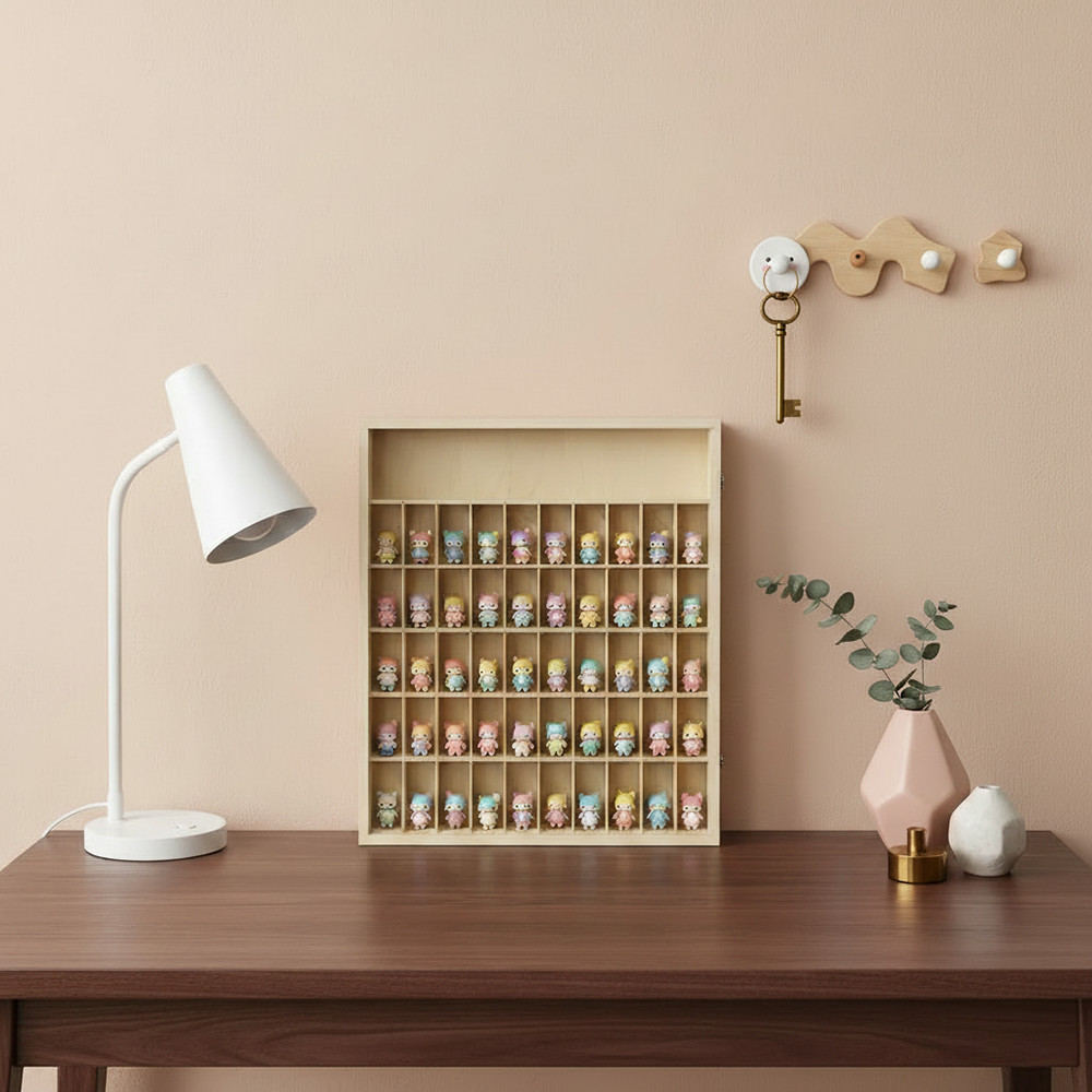 Wood Display Case for 51 Cars Diecast Car Matchbox Wall Cabinet with Door