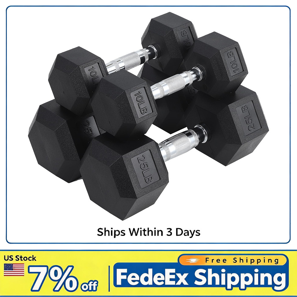 100LB Hex Dumbbell Set Cast Iron Core, Rubber Coated Non-Slip Strength Training