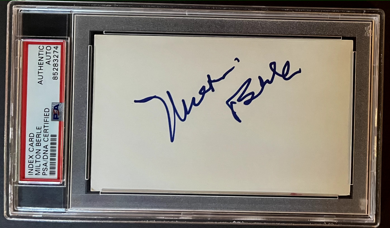 Milton Berle vintage signed 3x5 card PSA encapsulated