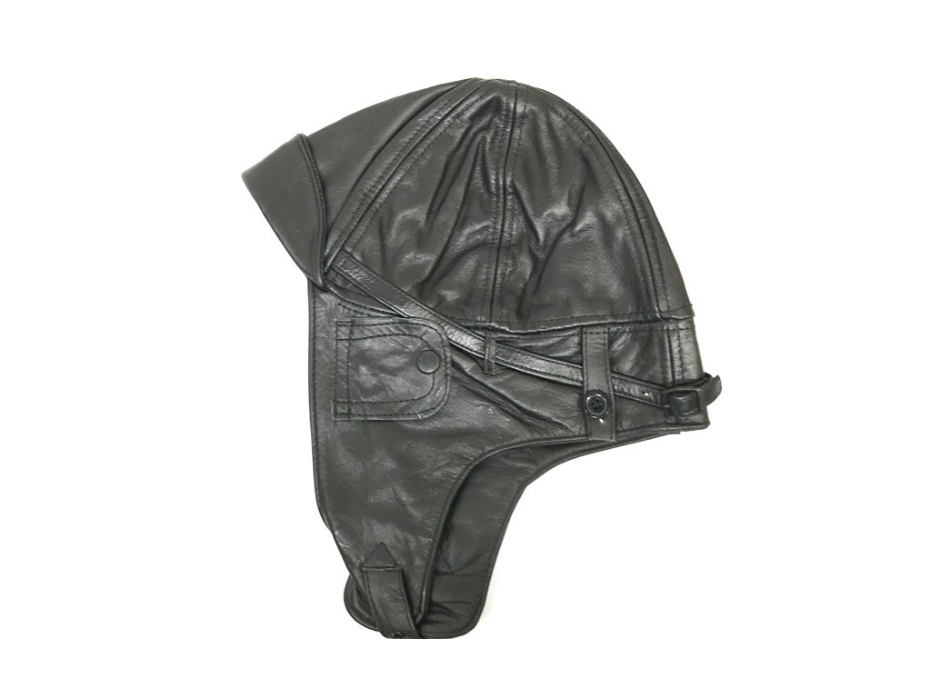 Leather Aviator Cap Black, Repro German WW2 Size Large