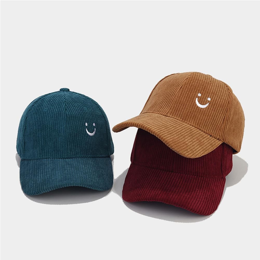 YuMENo Unisex Smile Face Corduroy Baseball Cap Adjustable Low One Size, Black