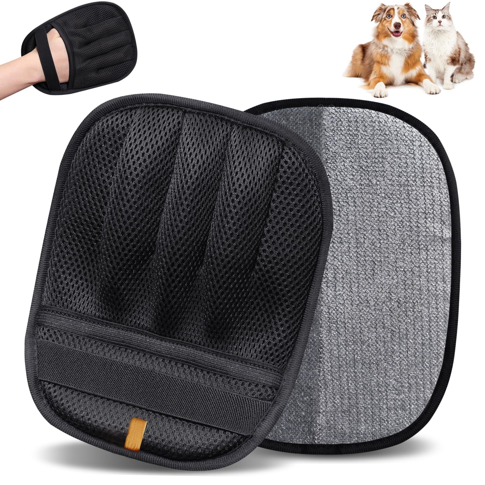 Electrostatic Pet Hair Gloves, 2-Pack Reusable Washable 5-Finger Grooming Mit...