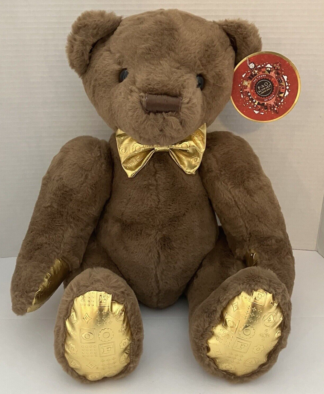 FAO Schwarz 160th Anniversary Brown Teddy Bear Embossed Footpads 15" Sitting