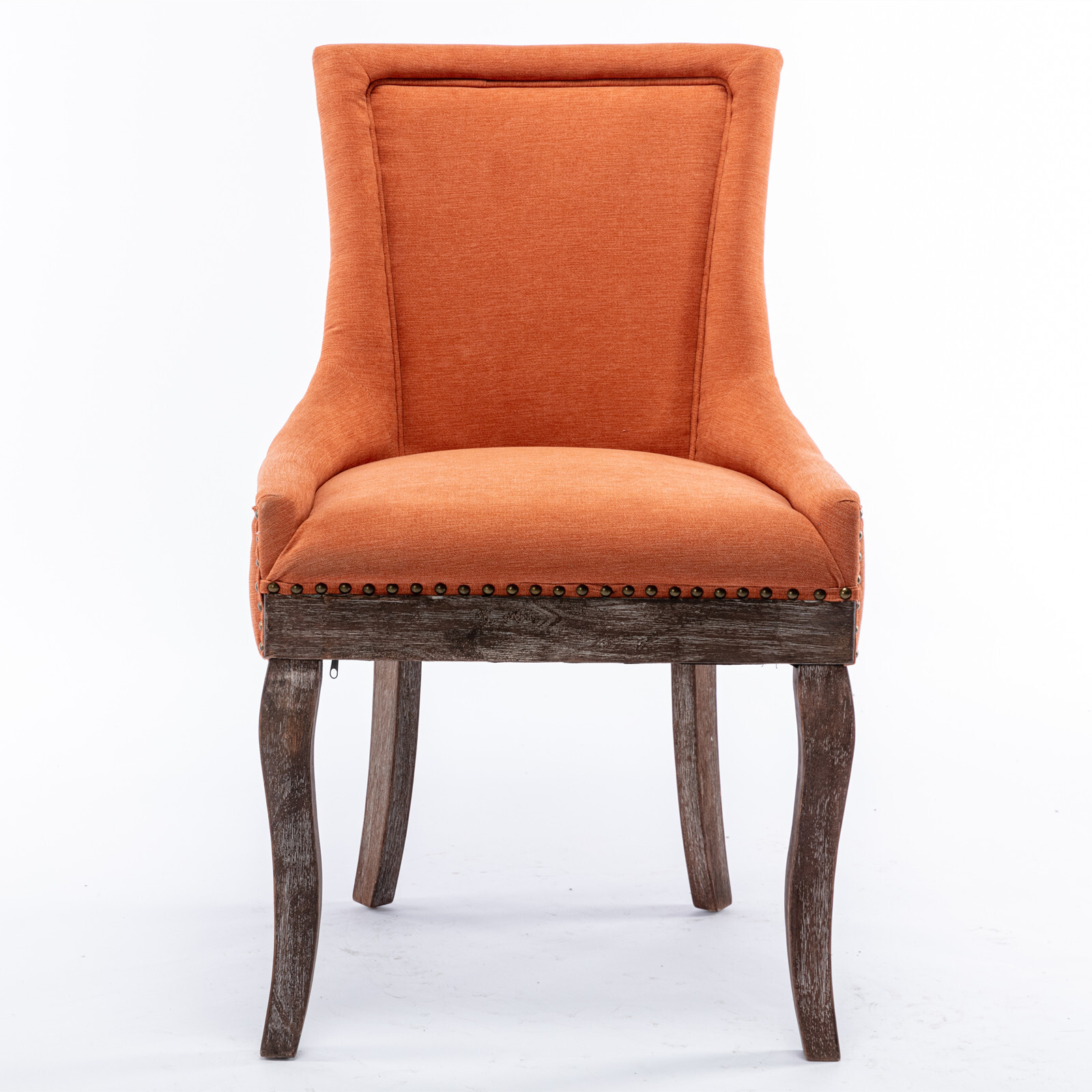 Set of 2 Fabric Dining Room Chairs Kitchen W/Bronze nail head Wooden Legs Orange