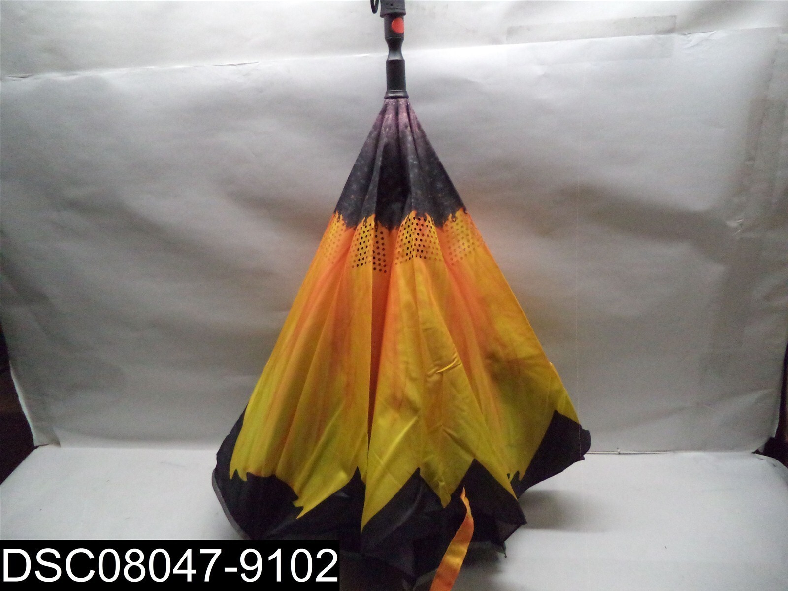 Sharpty Inverted Reverse Open Umbrella Windproof Black Yellow Sunflower