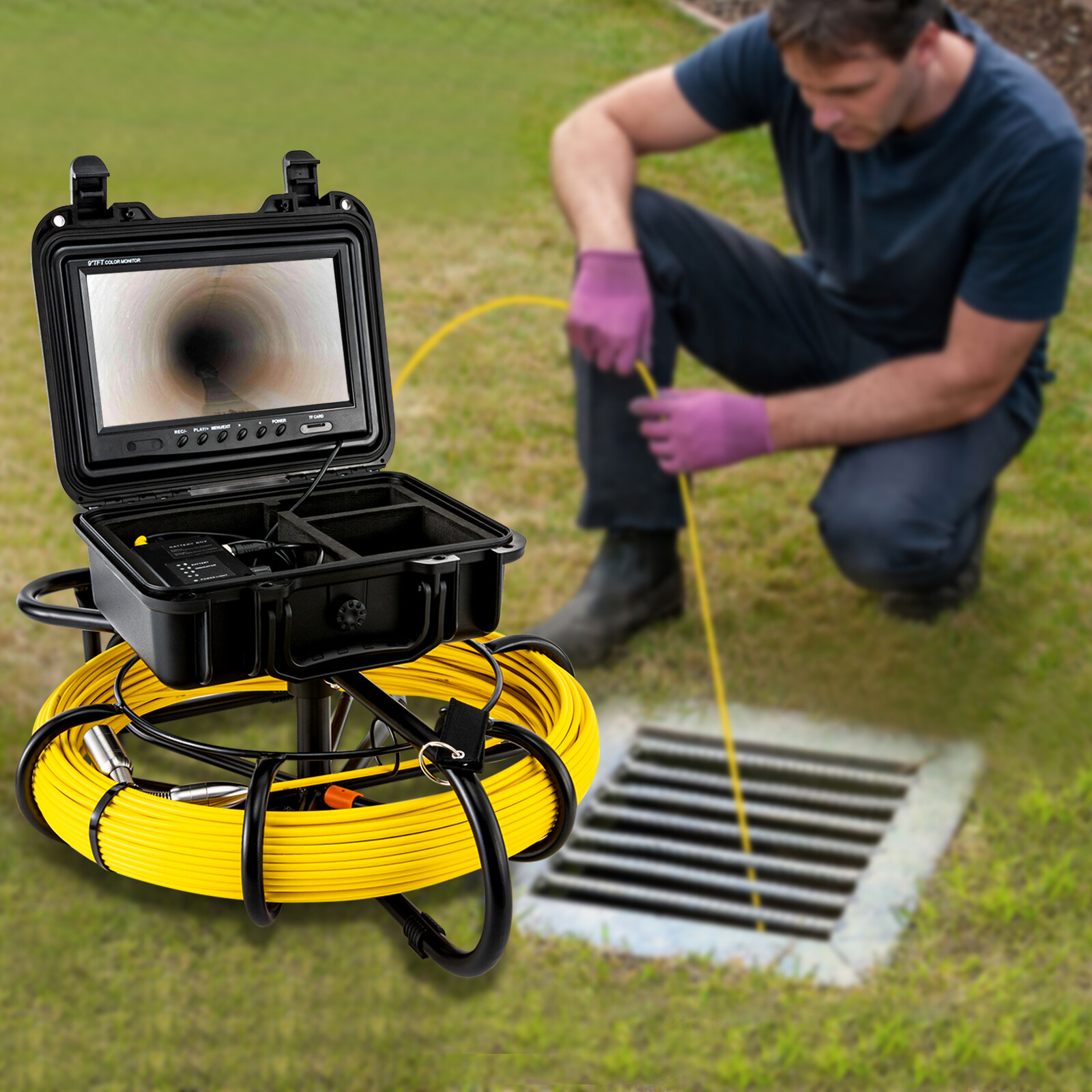 200ft/60m 9" Monitor Drain Sewer Camera Pipe Inspection Camera HD 1200TVL NEW
