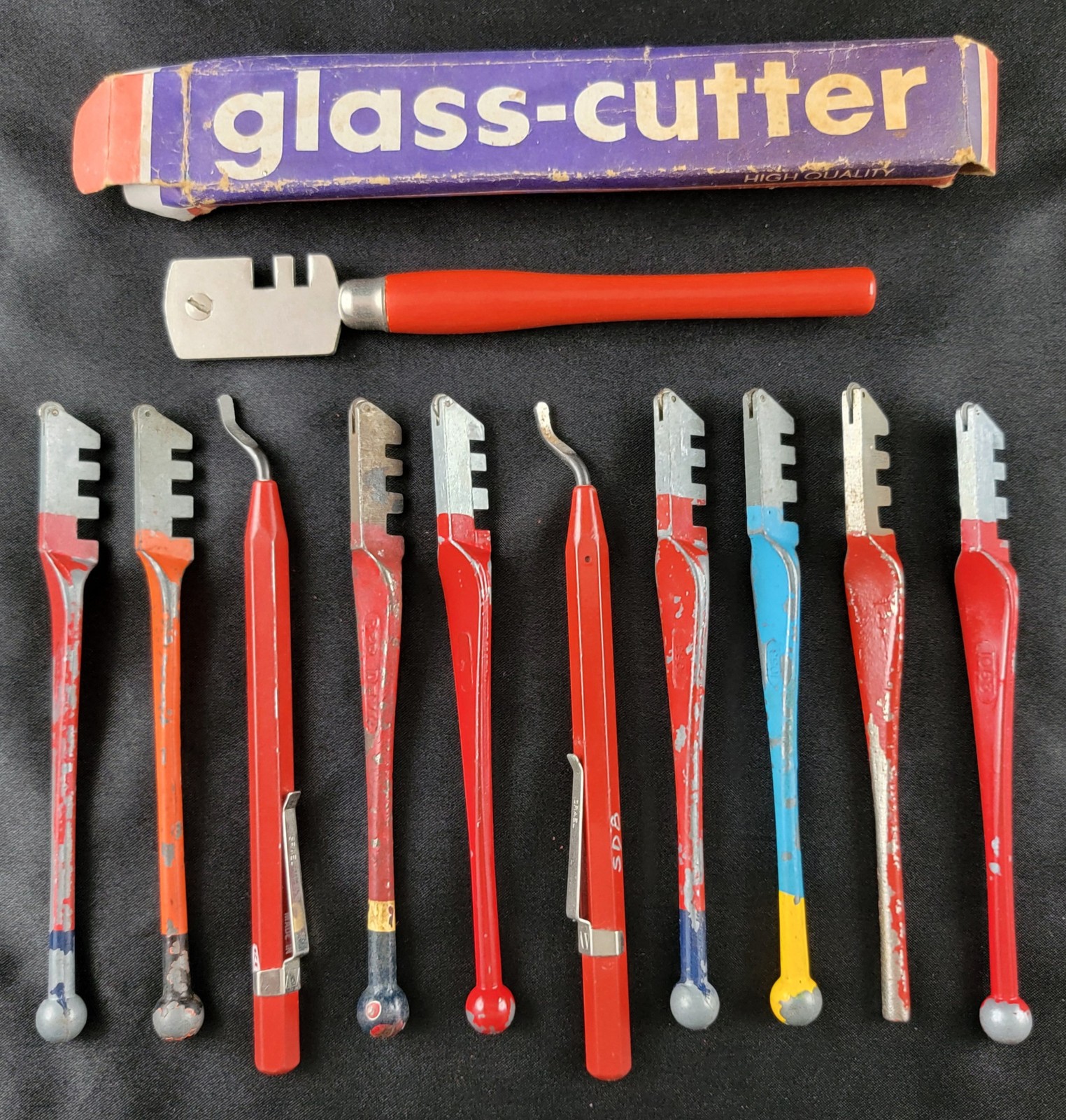 Glass Cutter Tool Lot x9 Mixed Brands Red Devil + 2 Pocket Tools Vintage