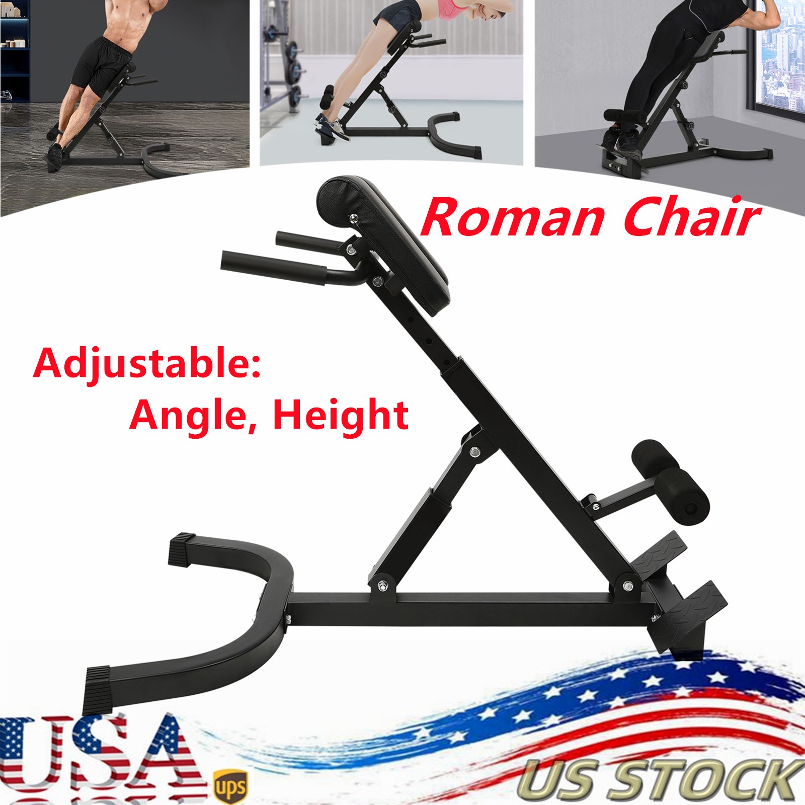 Home Fitness Workout Roman Chair Hyperextension Back Extension Bench Adjustable