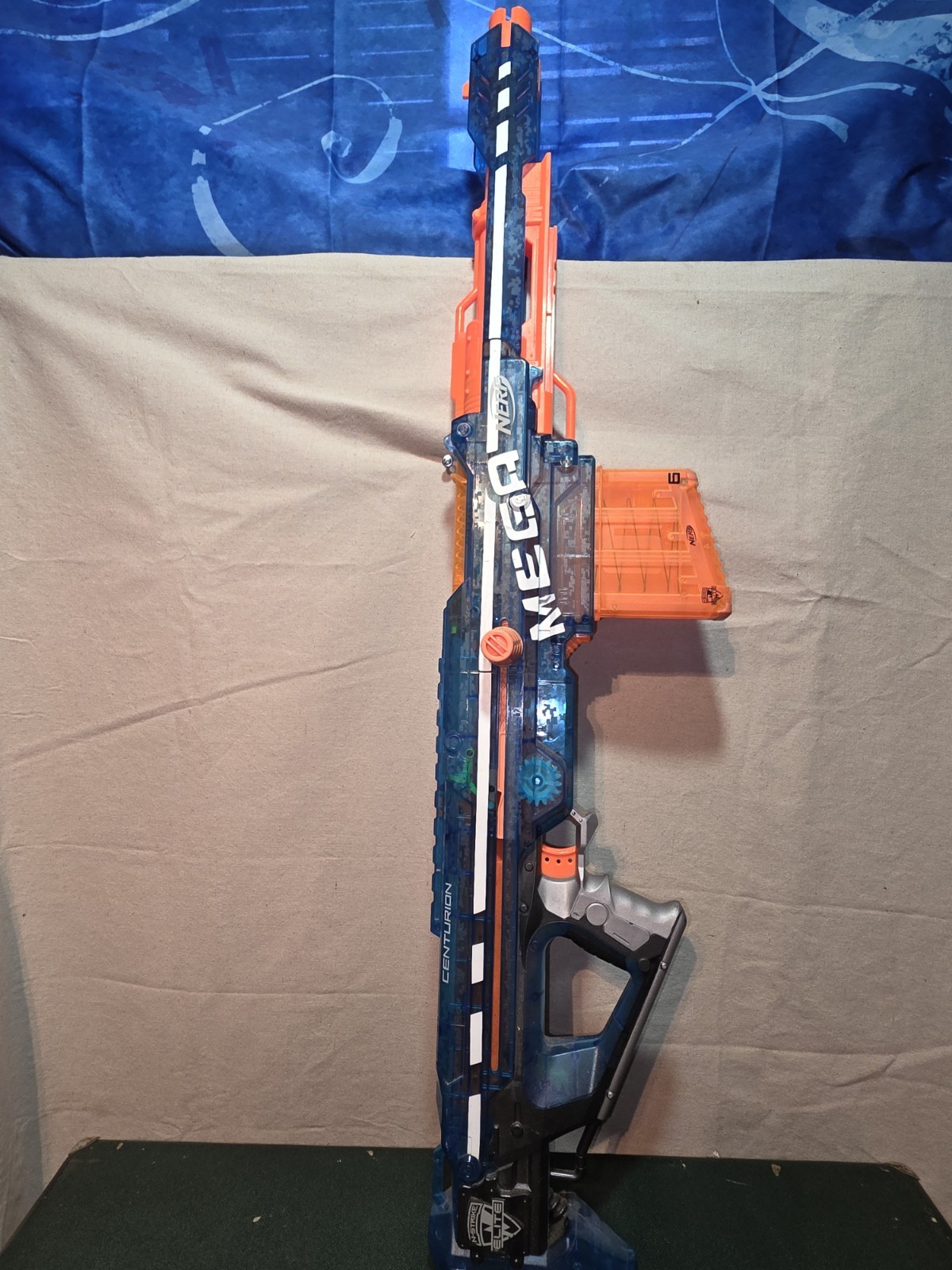 NERF N-Strike Elite Centurion Blaster Mega Series Blue Sonic Ice Tested #Z5