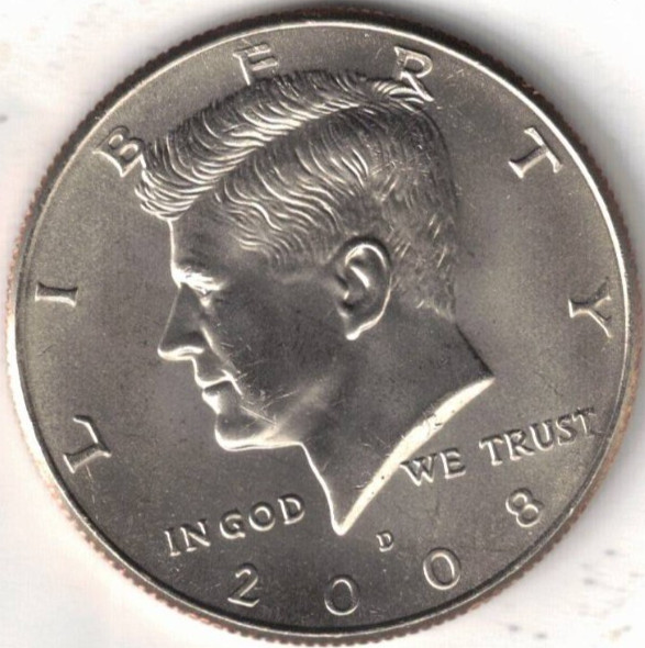 2008-D Brilliant Uncirculated Copper-Nickel Clad Copper Strike Half Dollar Coin!