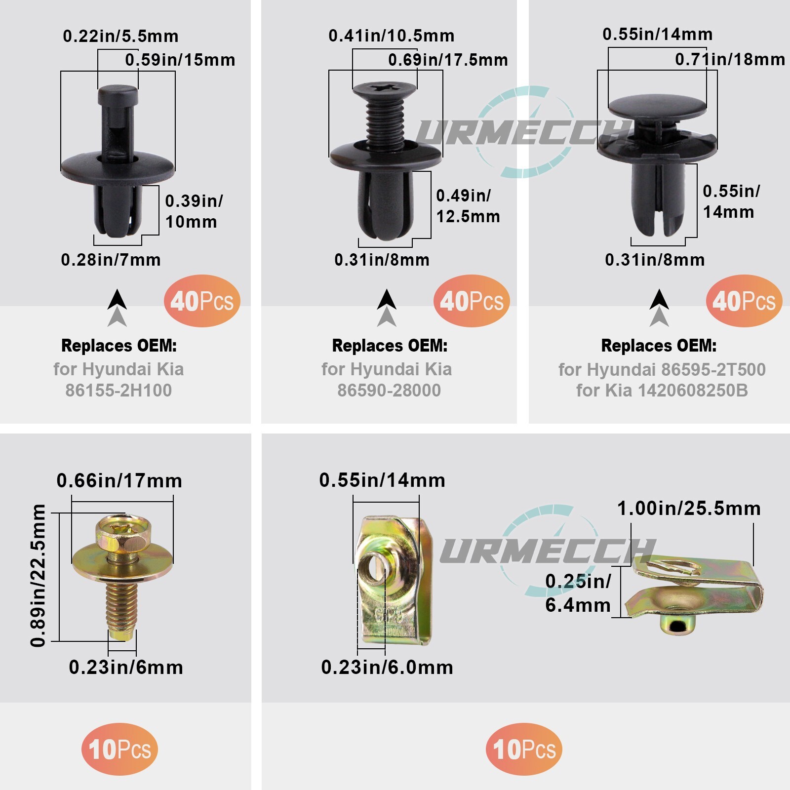 For Hyundai Bolts Body & U-nut Clips - M6 Engine Under Cover Splash Shield Guard