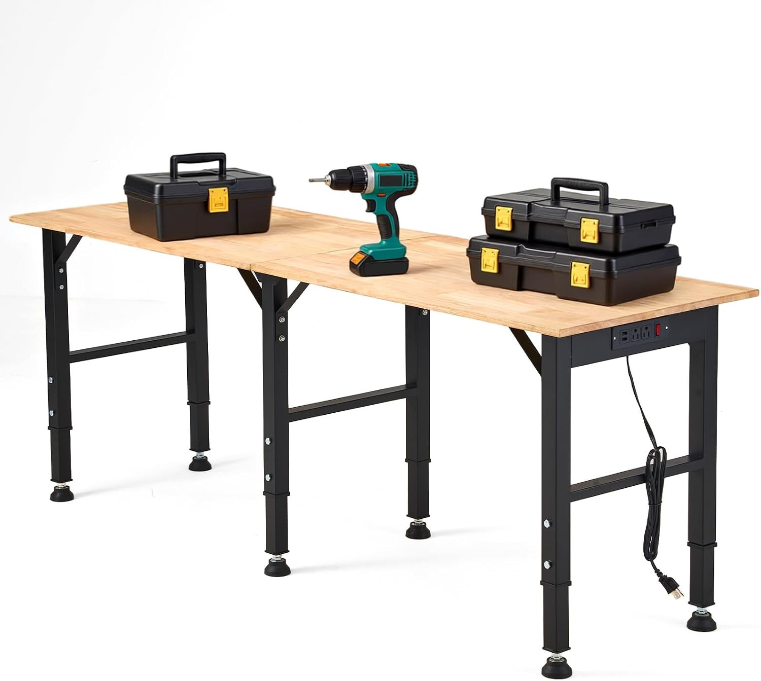 68'' Adjustable Workbench with Power Outlet, Heavy Duty Work Bench | 1500 LBS Lo