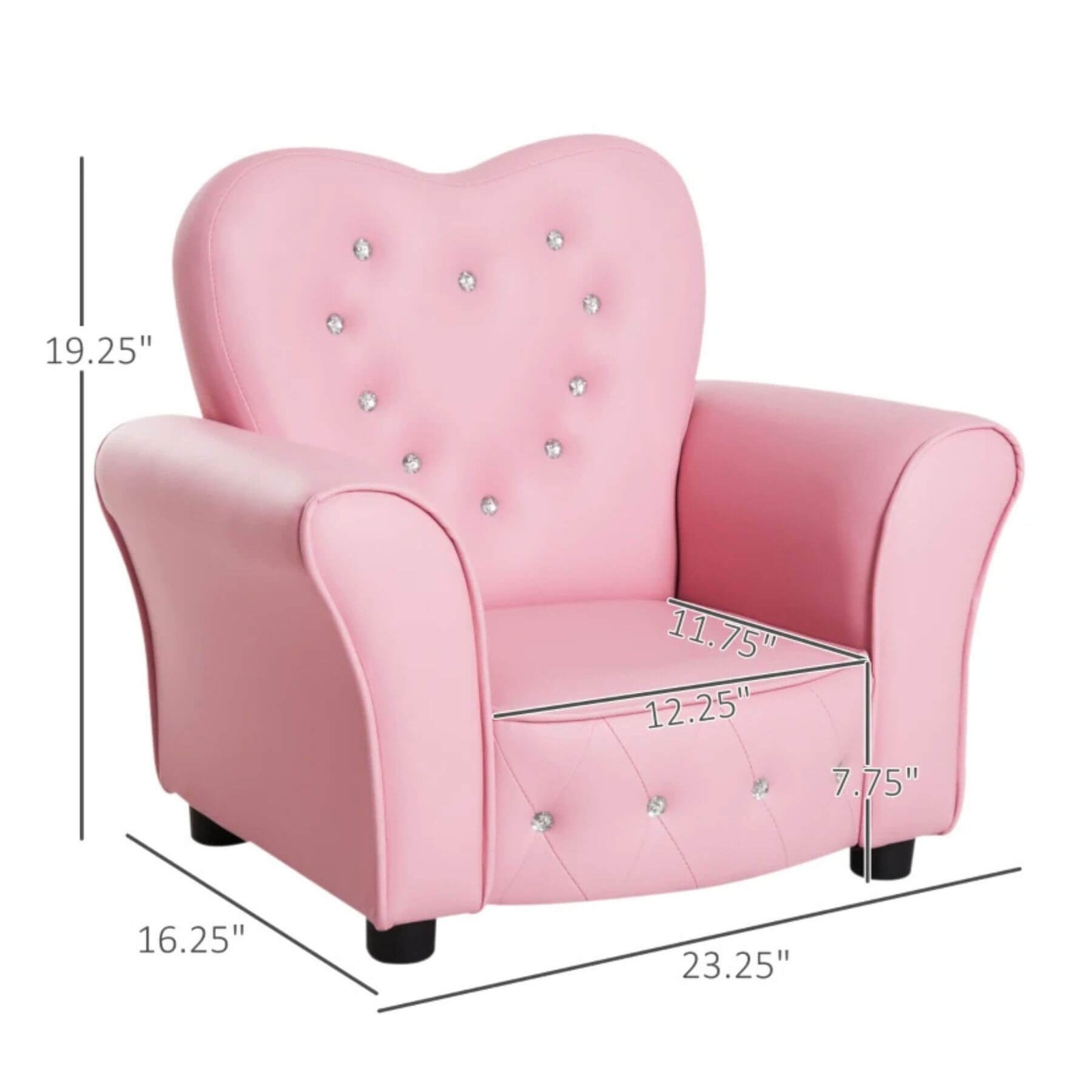 Qaba Princess Couch with Diamond Decoration for Preschool Child, Pink
