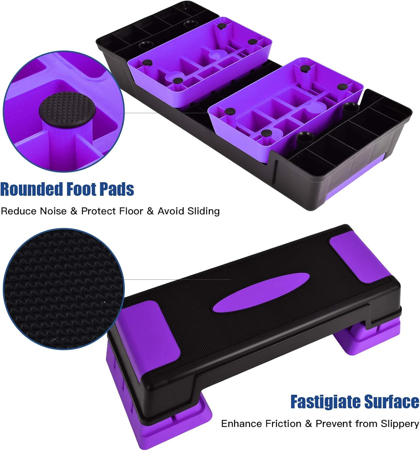Exercise Step Platform, 30” Aerobic Stepper with Risers, 5”-7”-9” Height Adjusta