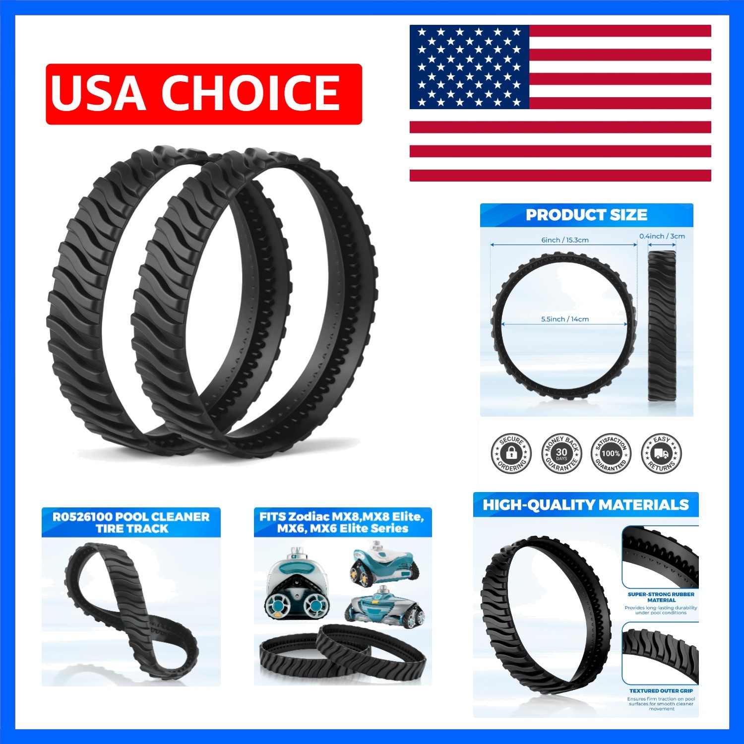 2 Pack R0526100 Pool Cleaner Tire Track Replacement for Mx6, MX8, MX6 Elite, ...