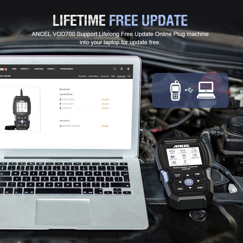 ANCEL VOD700 All System OBD2 Scanner Fits for Volvo Car Code Reader Diagnostic