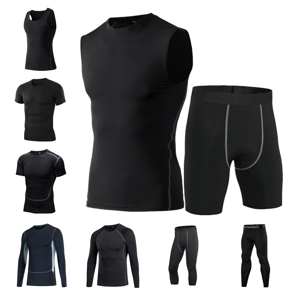 Mens Fitness Sport Compression Tights Long Pants Cropped-pants Tank Tops T-Shirt