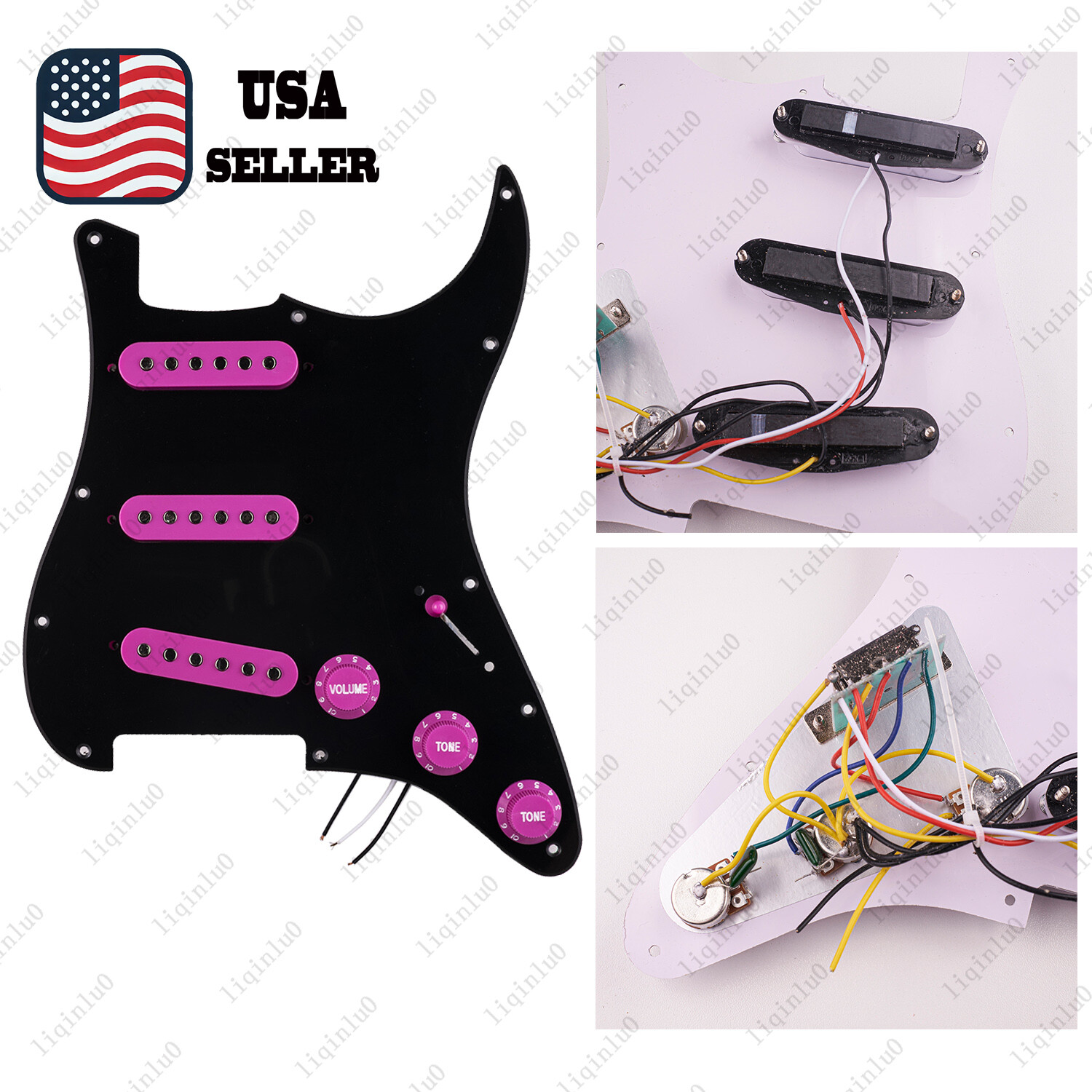 Prewired-Loaded SSS Pickguard Ceramic Pickups For Strat Glossy Black&Purple