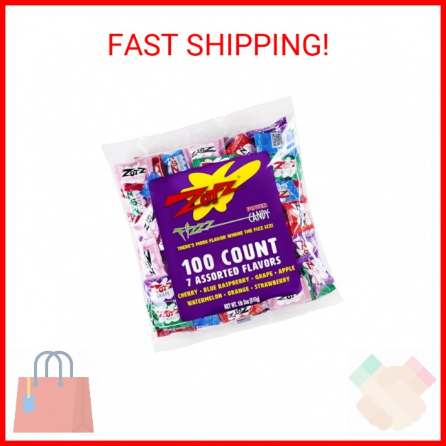 Zotz Fizzy Candy Bag, Assorted Flavors, 100 Count Bag