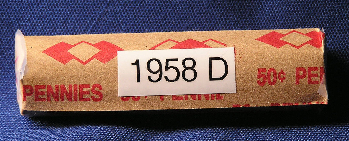 1958 D United States Lincoln "WHEAT" Used/Circulated Pennies - ONE Roll of 50