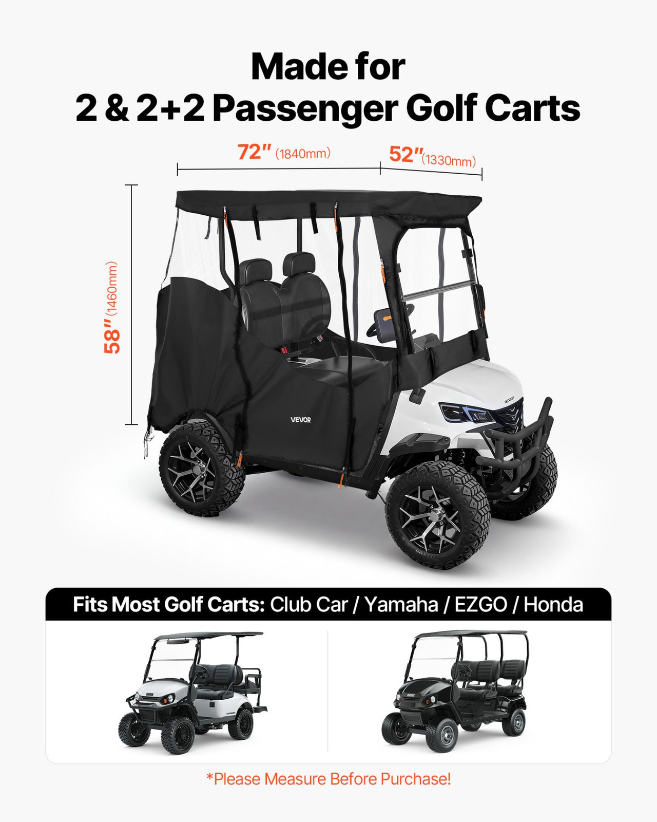 4 Passenger Golf Cart Cover 600D Waterproof Fits Club Car EZGO Yamaha