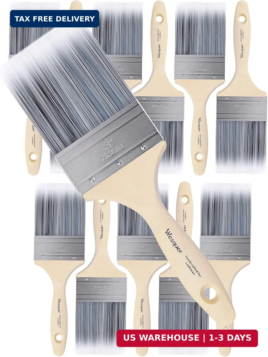 Wesquer 3 Inch Professional Paint Brushes 12-Pack, Premium Synthetic Bristles fo