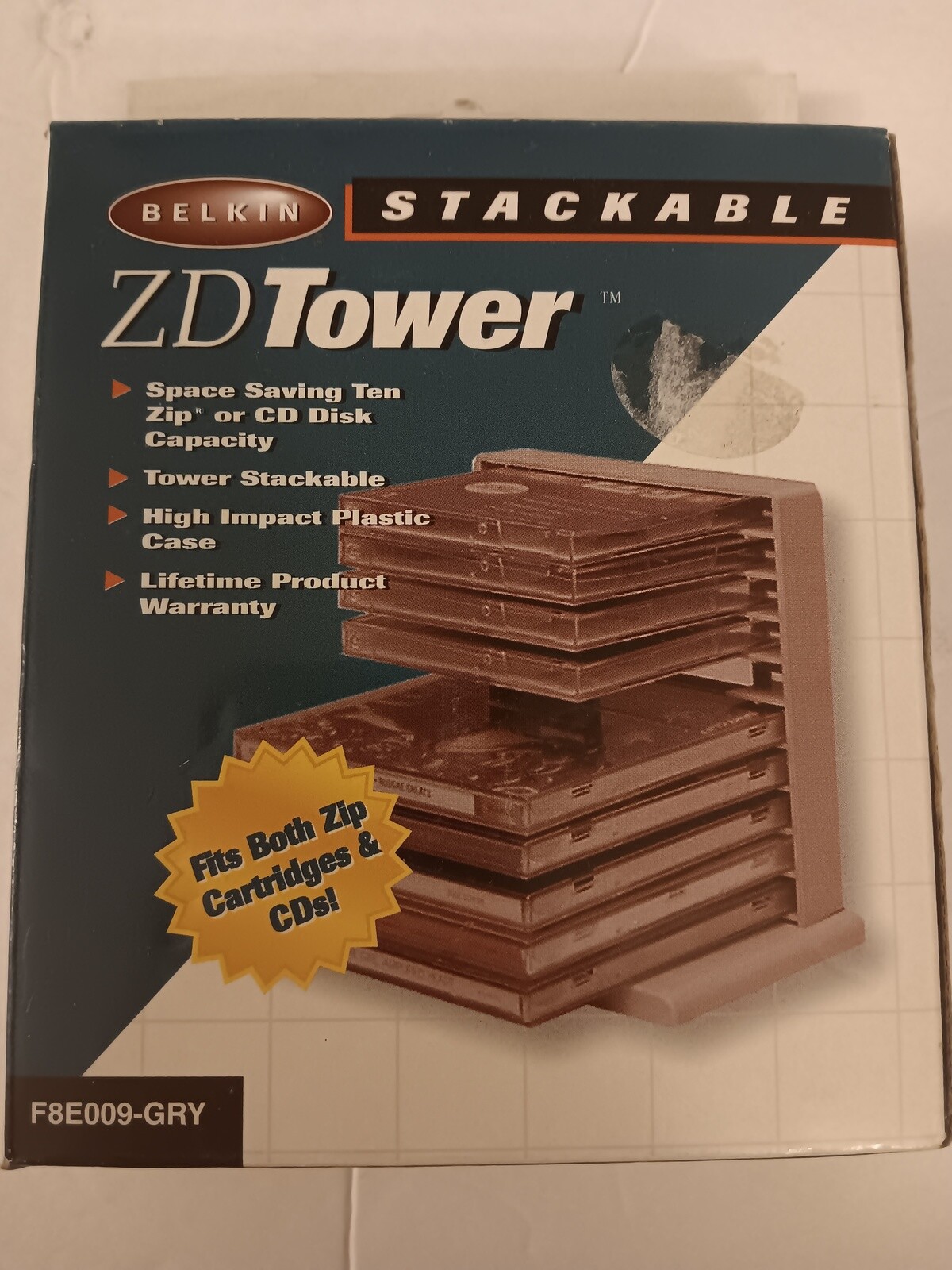Belkin ZD Tower Stackable Zip Disk or CD Tower Holds 10 Disks New Old Stock