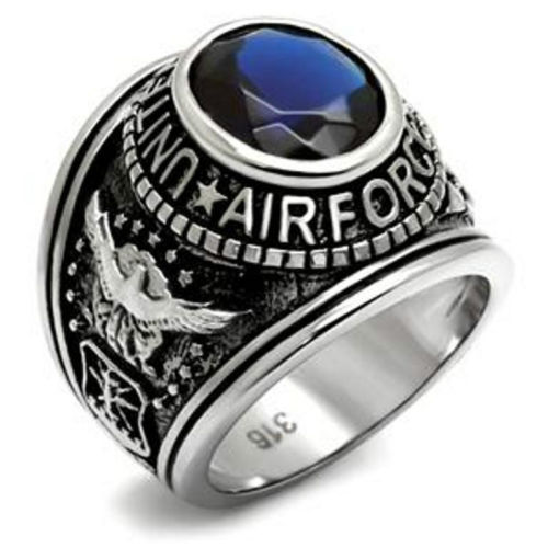 Stainless Steel United States Air Force Military Blue Montana Men Ring Size 8-14