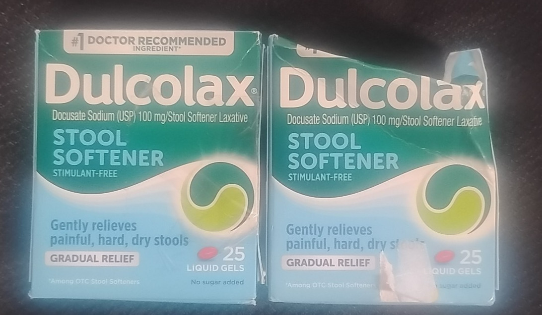 DulcoLax Stool Softener Laxative 100mg 25x2=50 Liquid Gels Exp 4/27