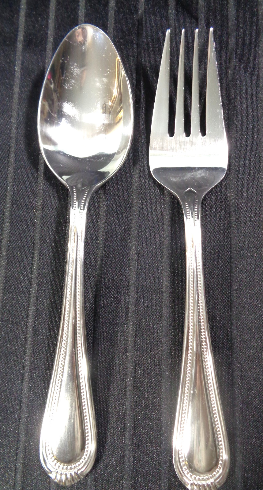 Oneida Countess Stainless Steel Flatware Serving Fork & Spoon Beaded USED