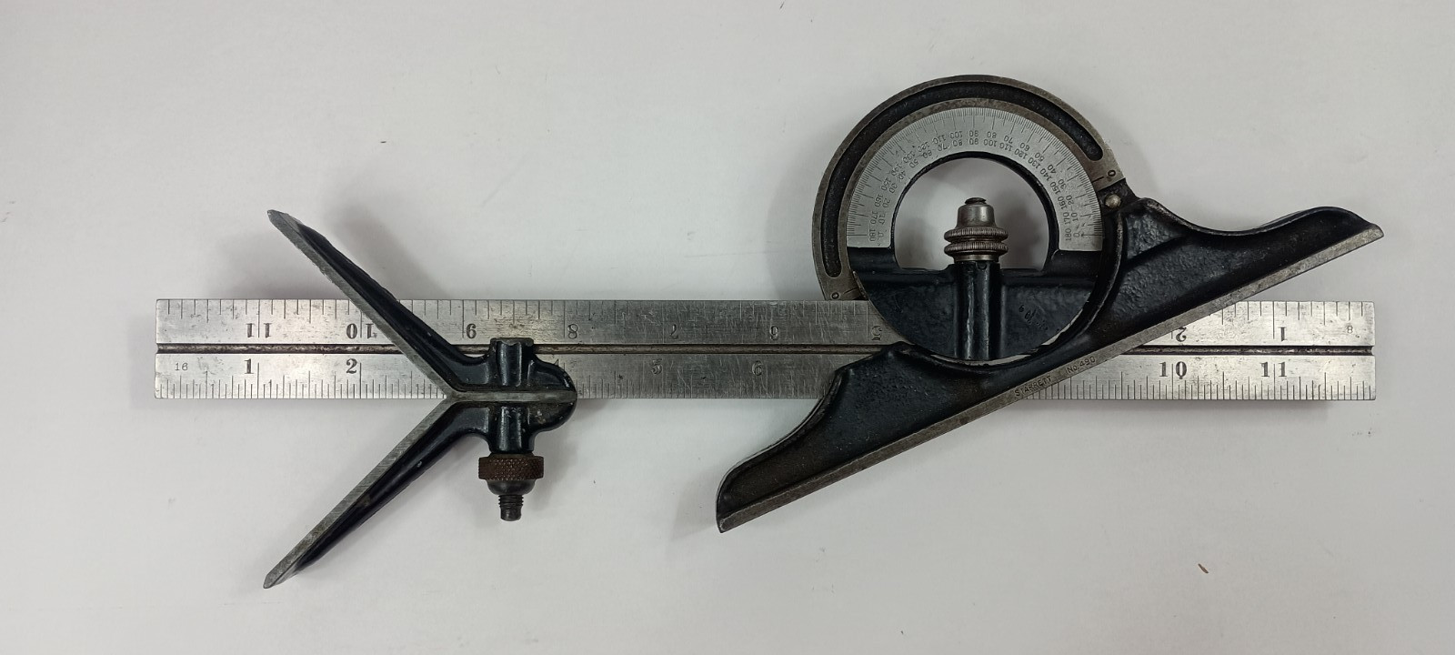 Starrett No. 490 Protractor & Center Finder with 12” Starrett No. 4 Blade Rule