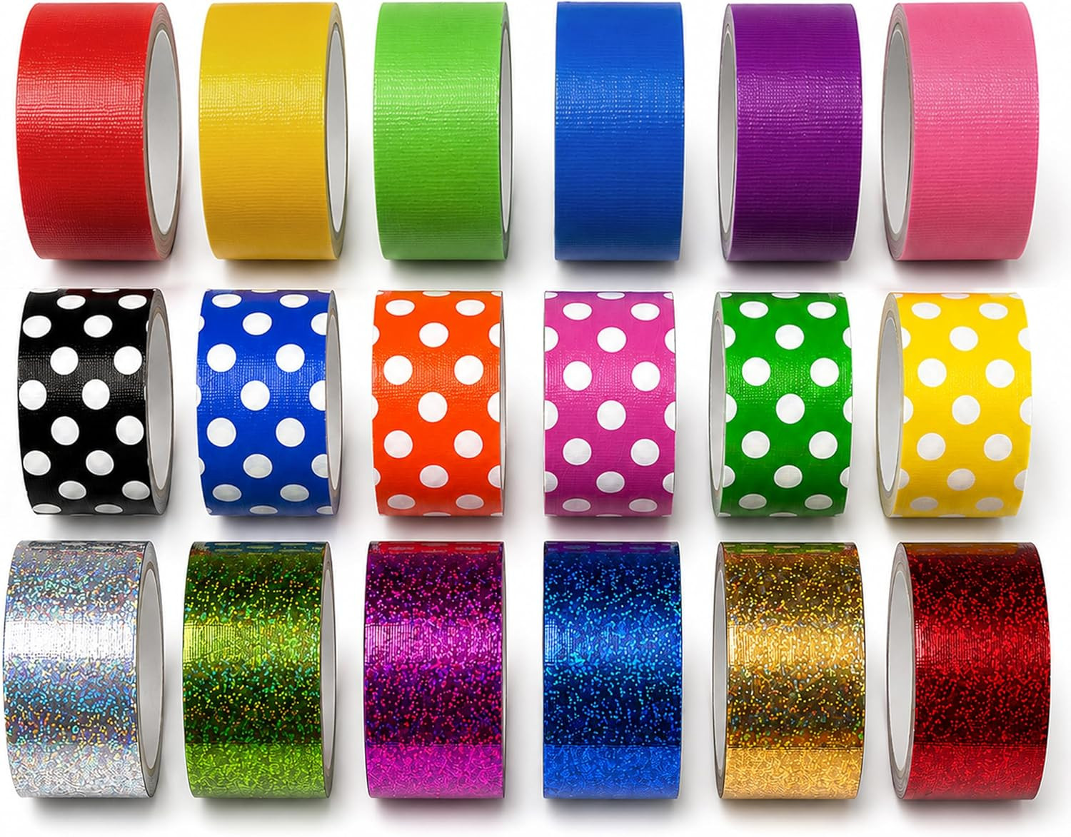18 Assorted Colored Duct Tapes,Holographic Polka Dot Duct Tapes - Holiday Multi
