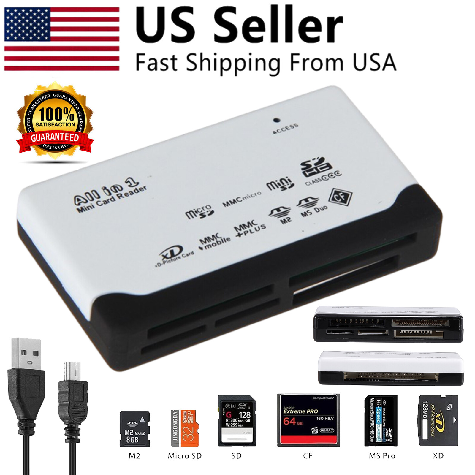 Card Reader USB1.1/ USB2.0/ USB3.0 Micro SD TF CF Smart Memory Adapter Laptop US