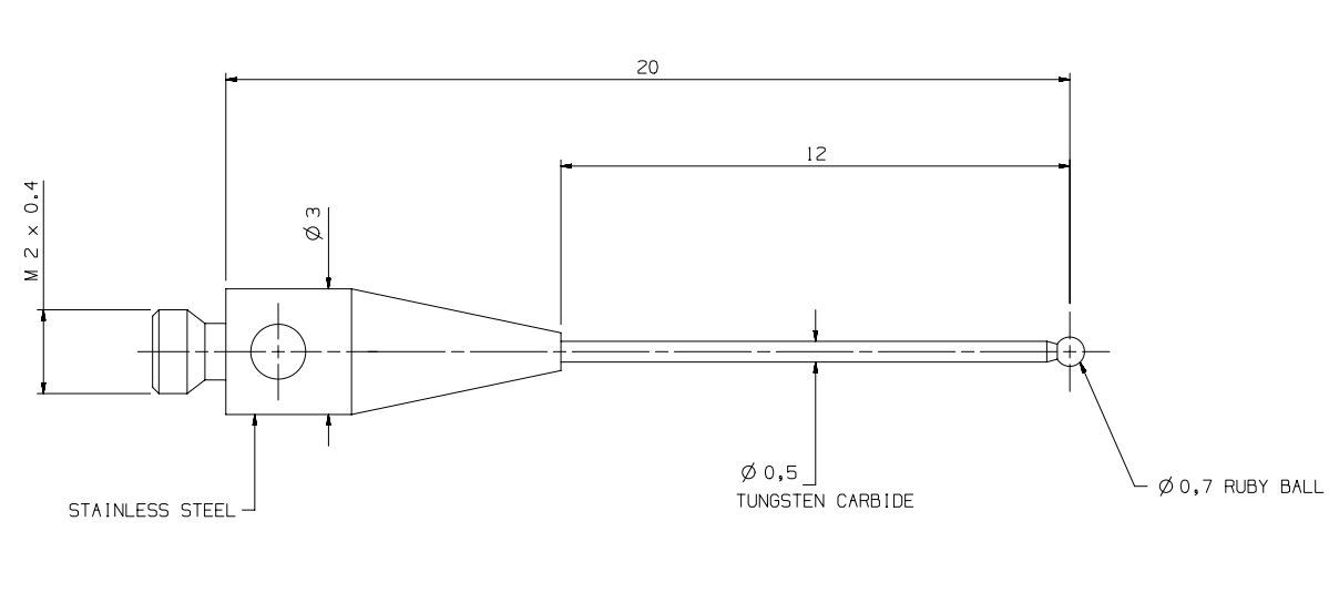 A-5003-0577 CMM Touch Probe Stylus M2 Thread 0.7mm Ruby Ball Tips 20mm Length
